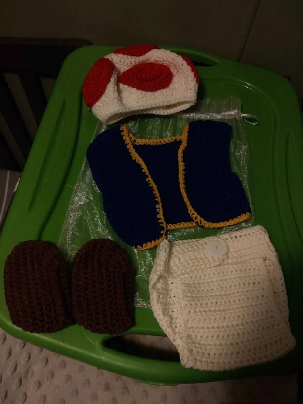 Crochet Toad Baby Costume Set - White, Red, Blue, Brown